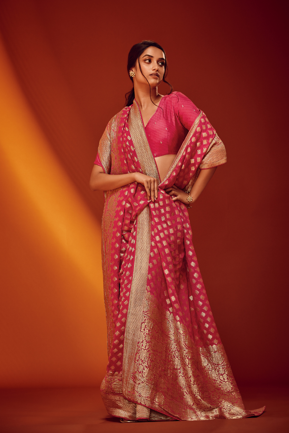 Timeless Solid Woven Saree in Viscose Georgette Fabric