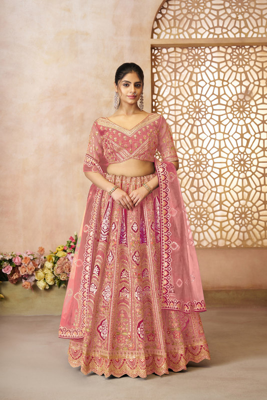 Elegant Wedding Lehenga with Floral Aari Embroidery & Banarasi Accents