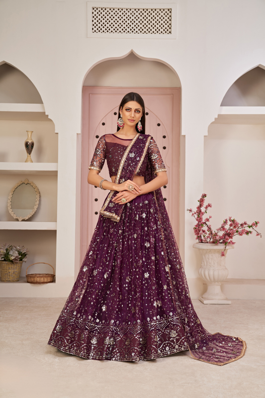 Elegant Embroidered Net Lehenga Set for Festive Occasions