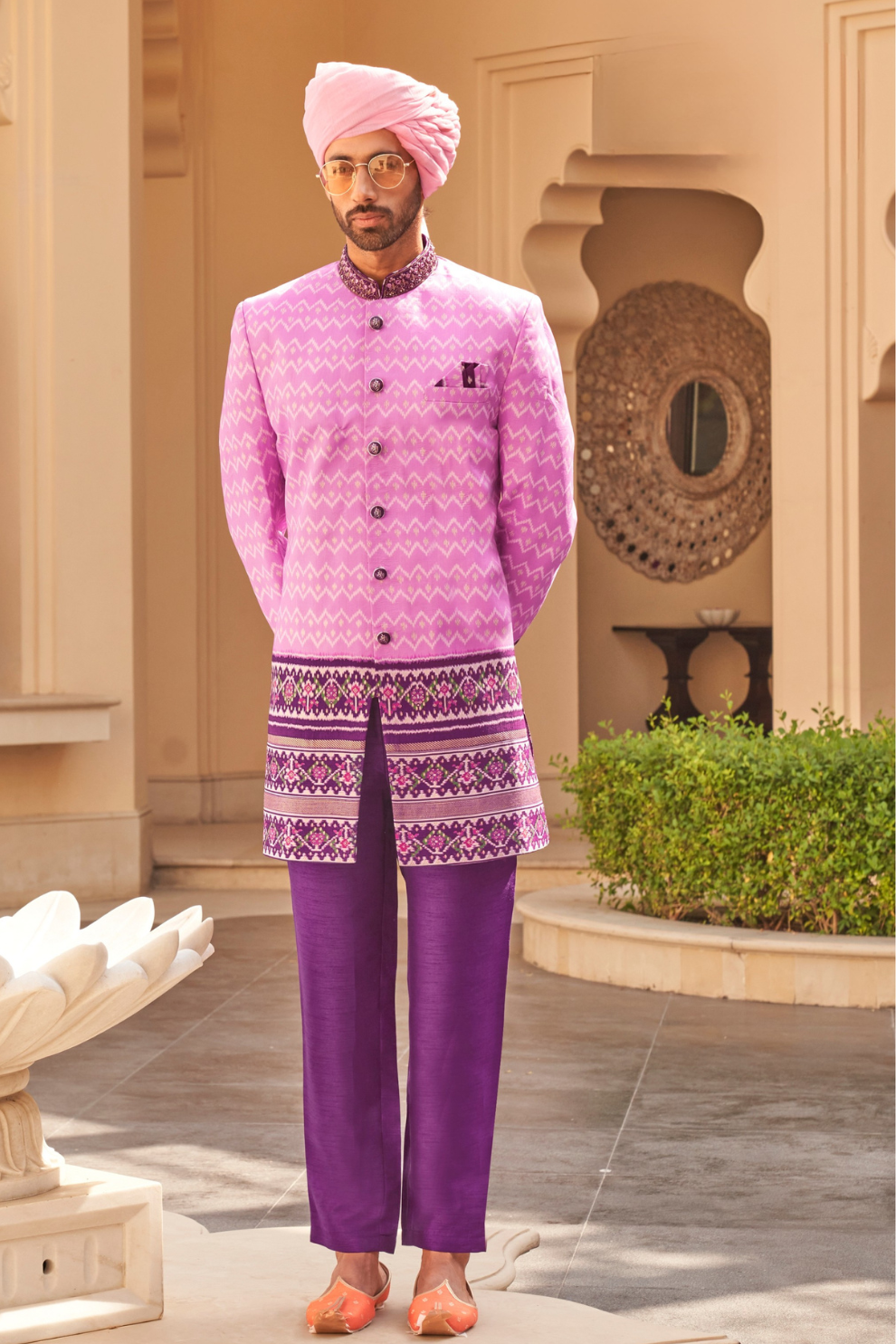 Pink Anarkali Dress and Navy Blue Printed Kurta Set for Couple - LaVante Fashion