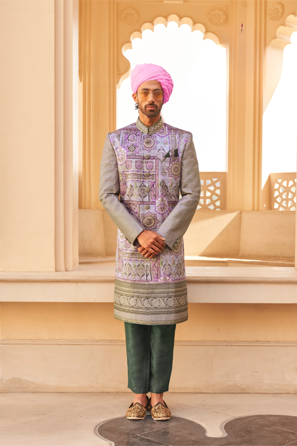 Purple Anarkali Dress and Navy Blue Printed Kurta Set for Couple - LaVante Fashion