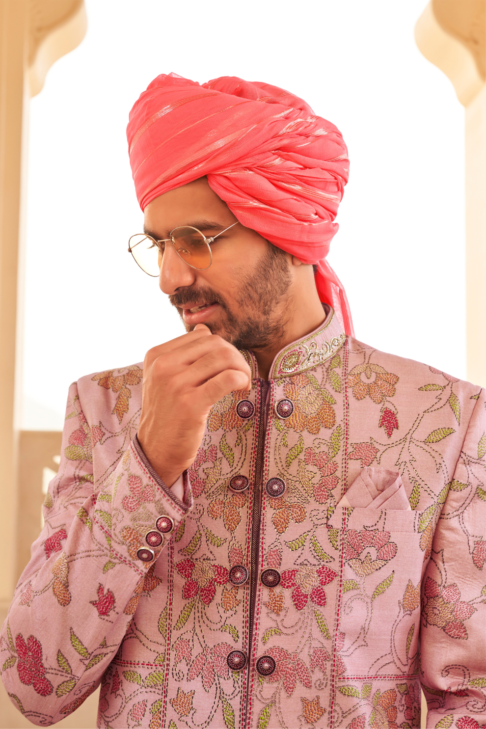 Peach Floral Printed Anarkali Dress & Men's Kurta-Coat Set – Couple Outfit - LaVante Fashion