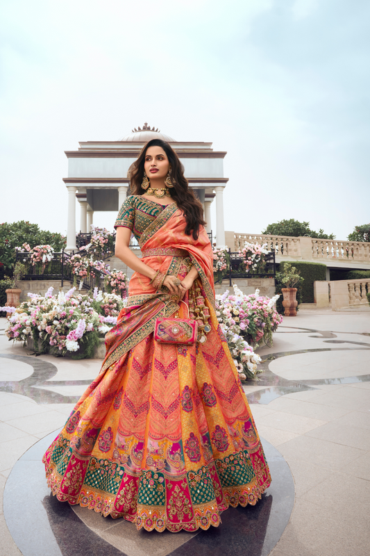 Elegant Banarasi Silk Lehenga Choli with Handcrafted Zarkan and Cording Detailing