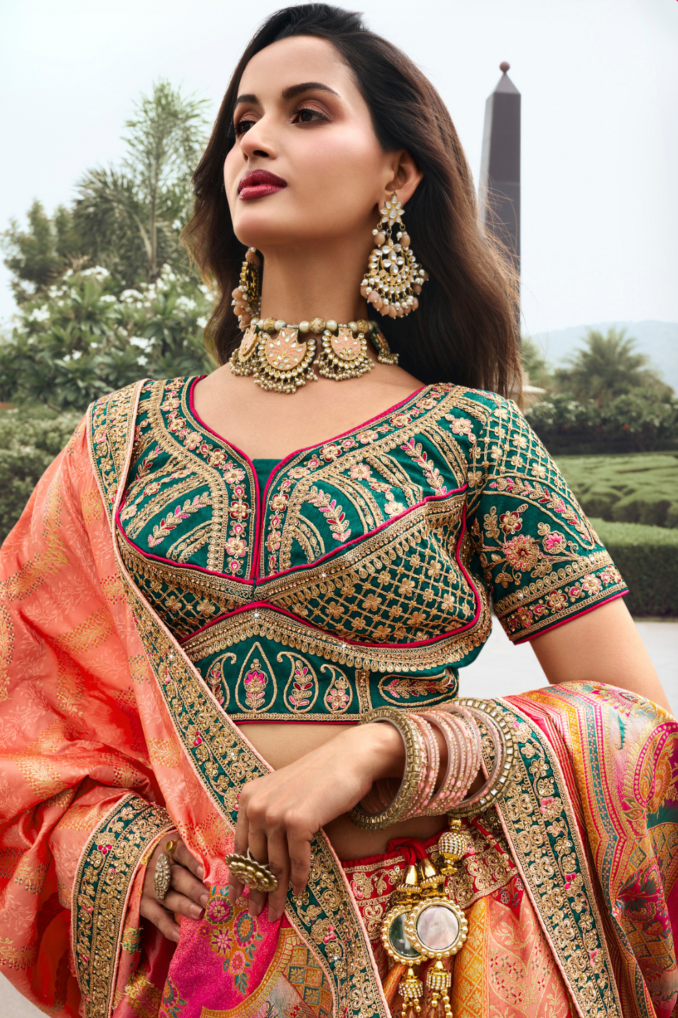 Elegant Banarasi Silk Lehenga Choli with Handcrafted Zarkan and Cording Detailing