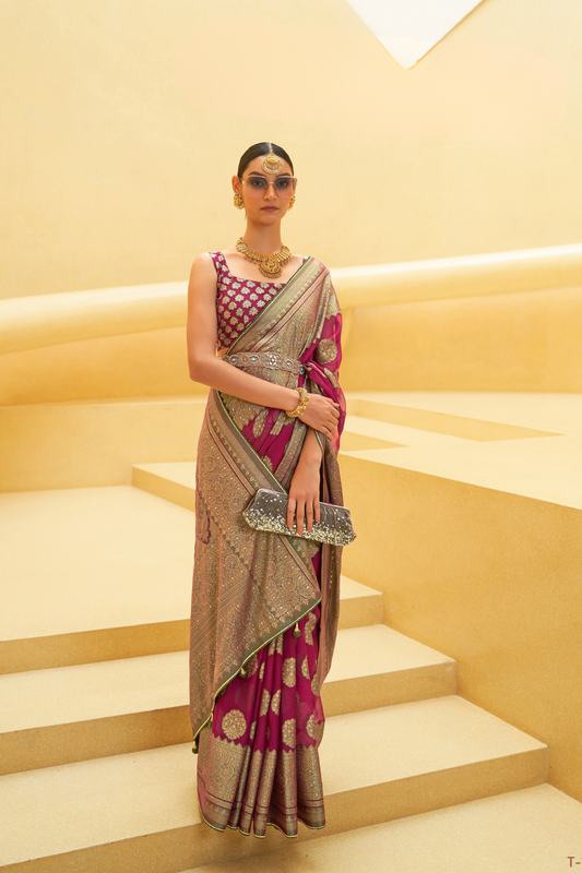 Banarasi Organza Bagh Floral Embellished Designer Saree