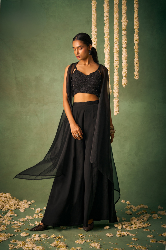 Glamorous Chiffon Sharara Black Choli with Sparkle Work