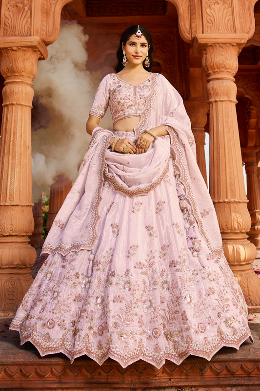 Tissue Lehenga Choli & Dupatta with Sequin Embroidery