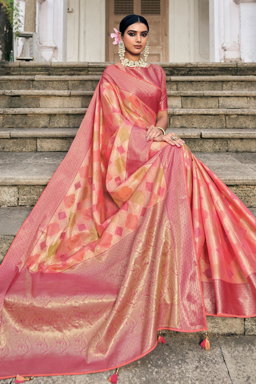 Blush Elegance in Beautiful Pink Organza Woven Grace