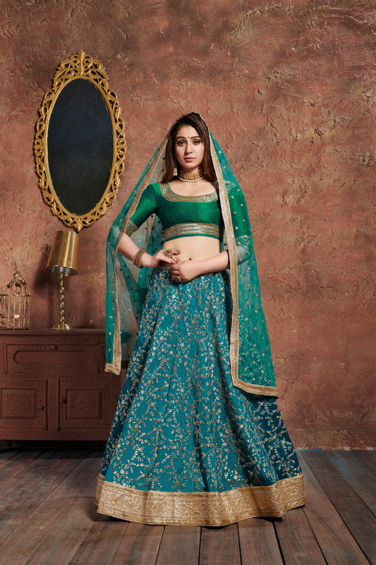 Turquoise Art Silk Lehenga with Dori and Sequin Embroidery