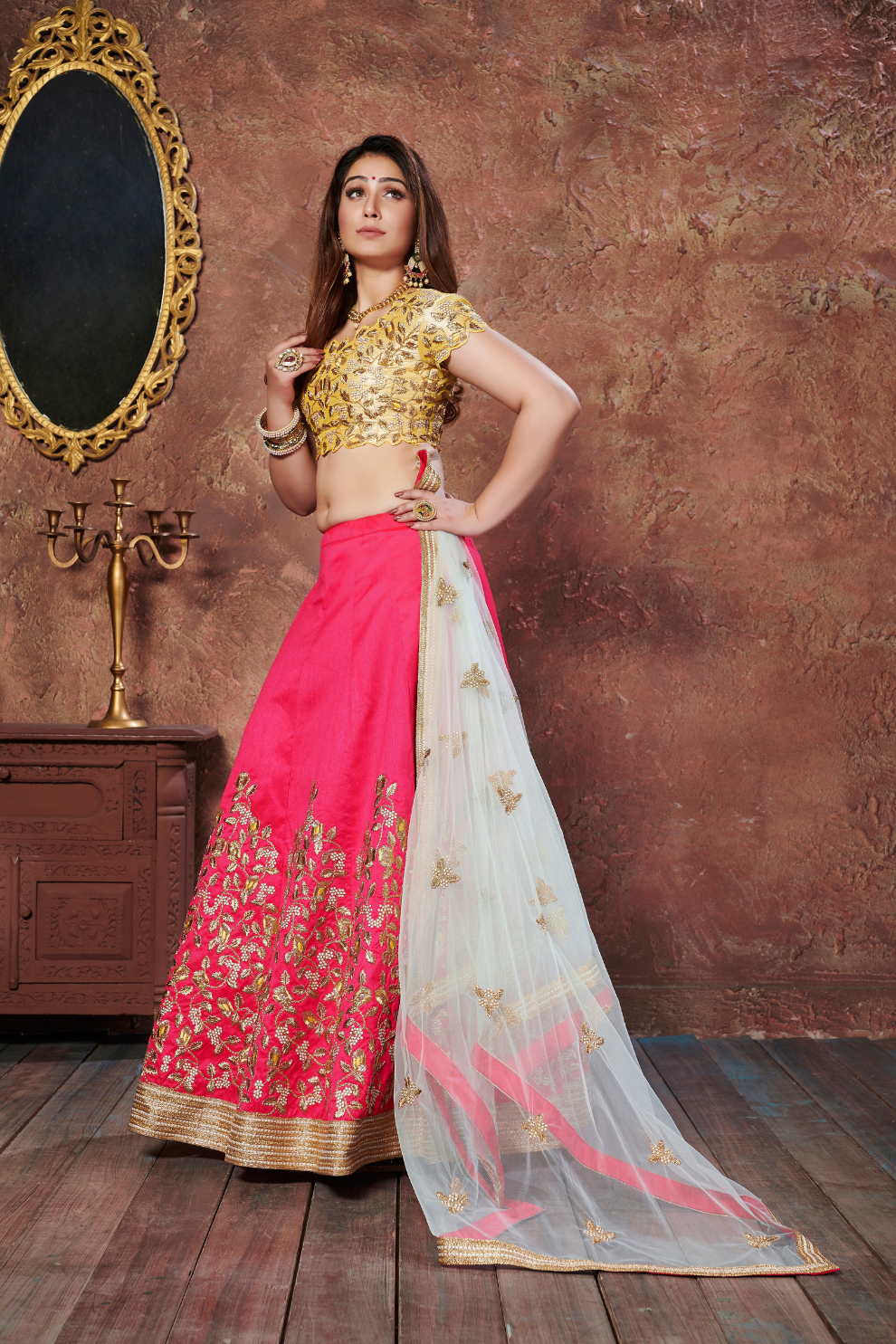 Soft Pink Art Silk Lehenga with Detailed Embroidery Work