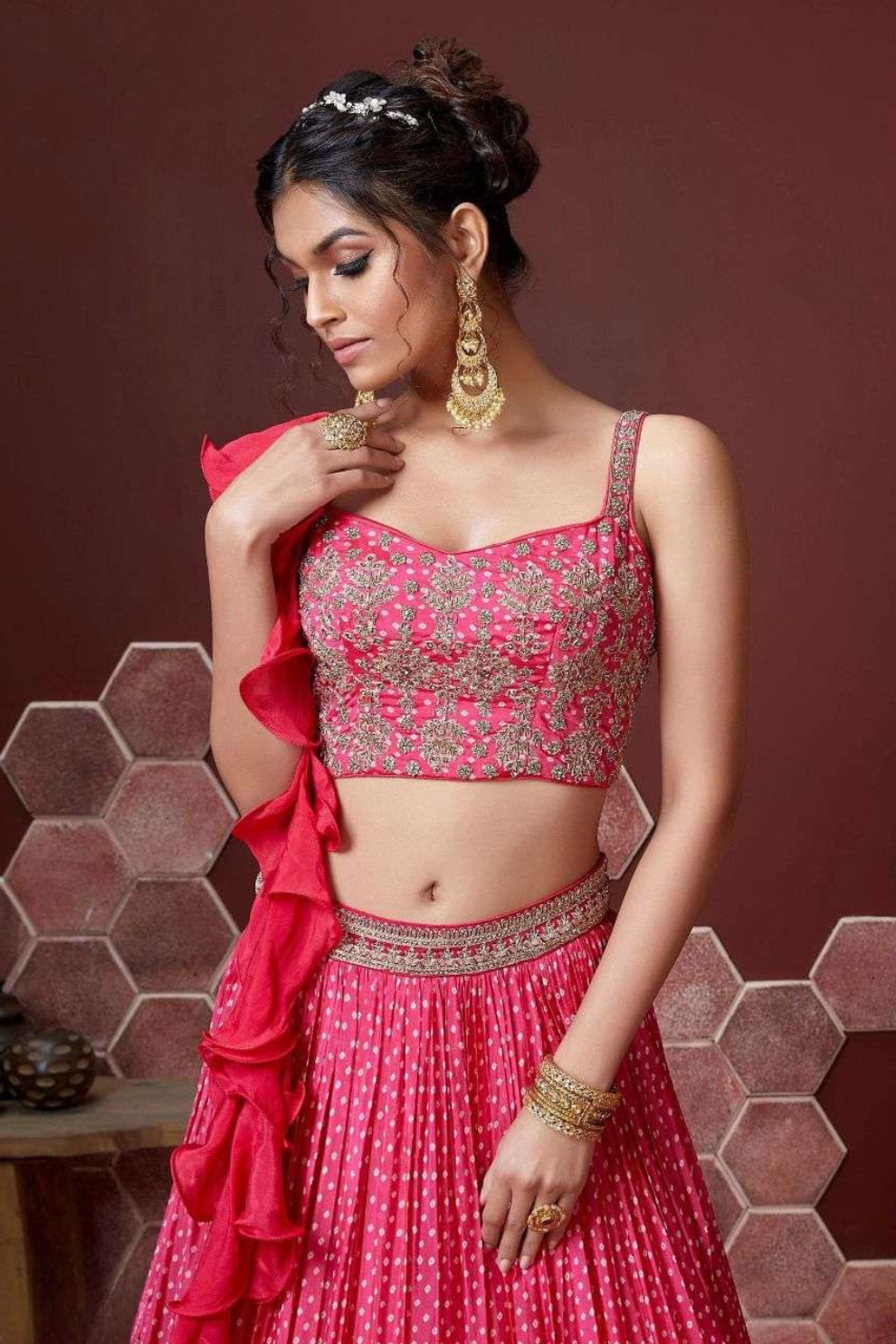 Chiffon Lehenga Choli with Embroidery and Sparkling Embellishments
