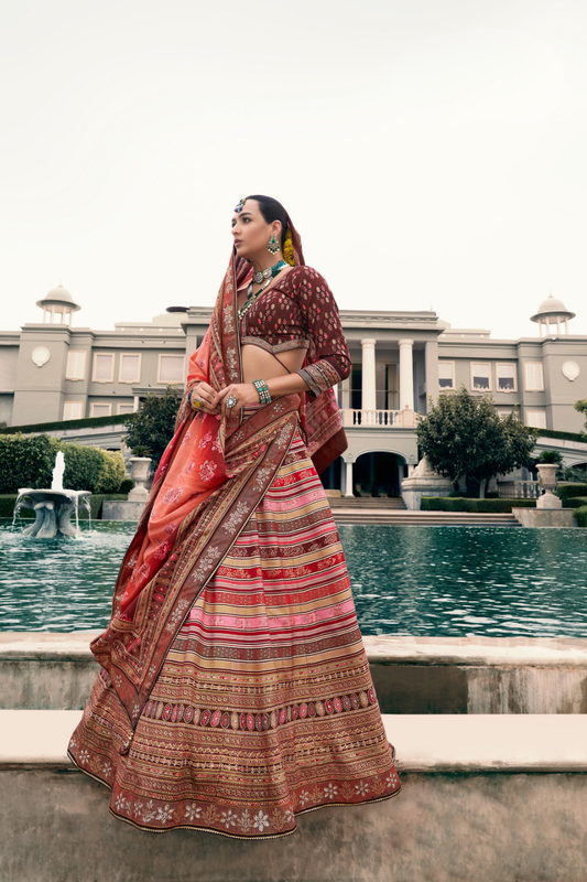 Premium Coral Pink Silk Lehenga Choli - LaVante Fashion