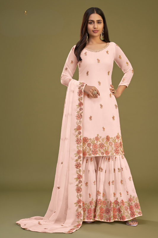 Chic Pink Georgette Suit for Mehendi and Sangeet Occasions