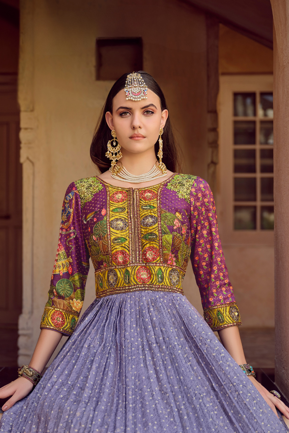 Designer Purple Silk Lehenga Gown With Intricate Heavy Work