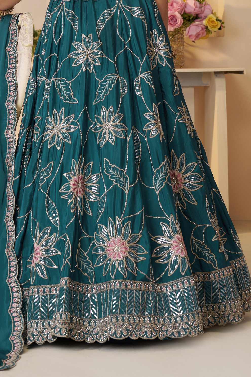 Elegant Bridesmaid Lehenga with Delicate Sequin Embellishments