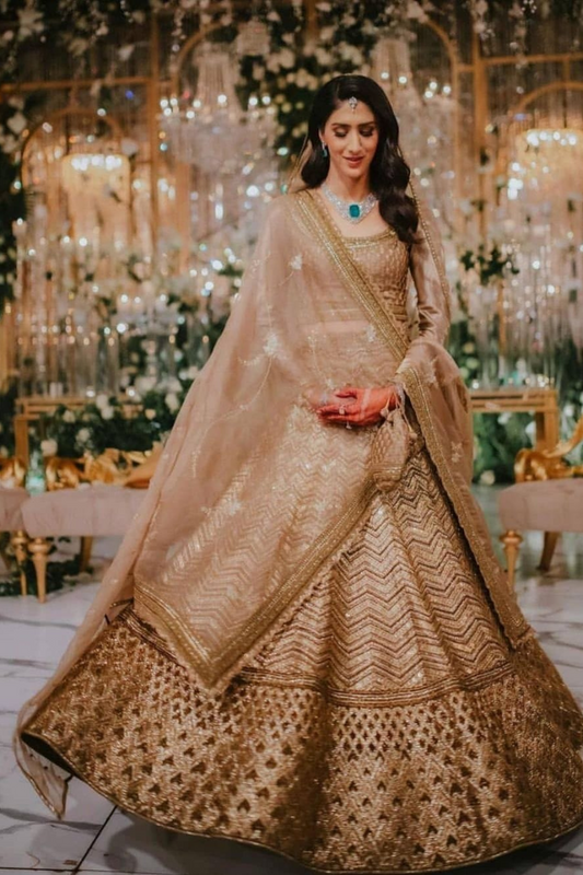 Golden Brown Traditional Wear Bridal Lehenga