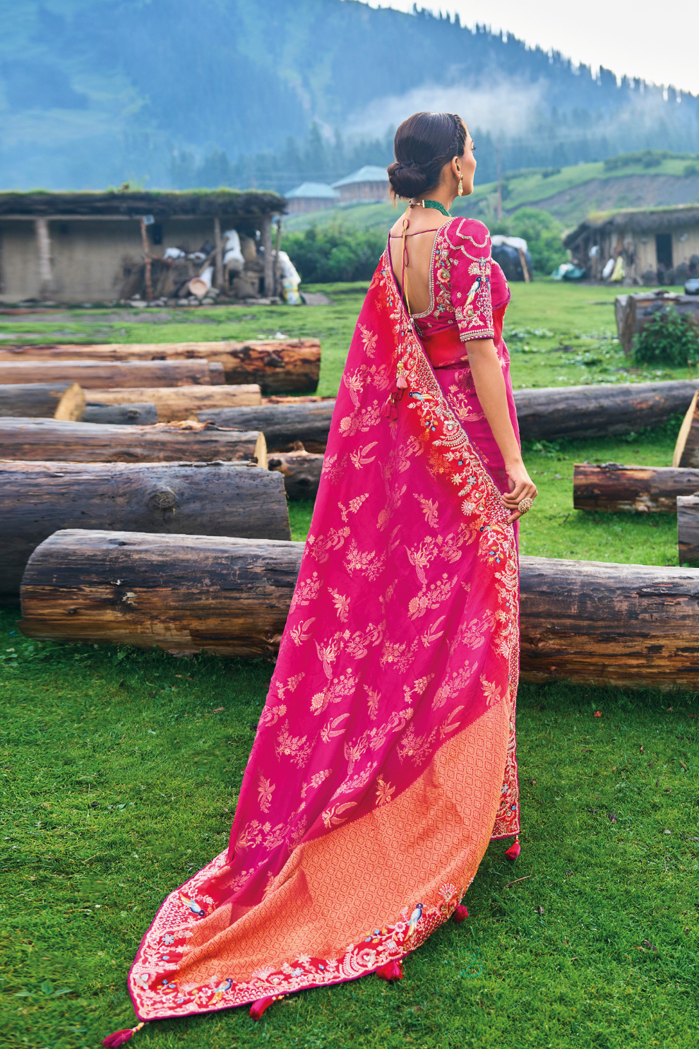 Blushing Royalty in Pink Dola Silk with Heavy Khatli Embroidery