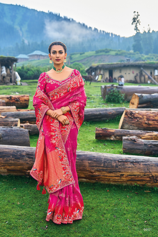 Blushing Royalty in Pink Dola Silk with Heavy Khatli Embroidery