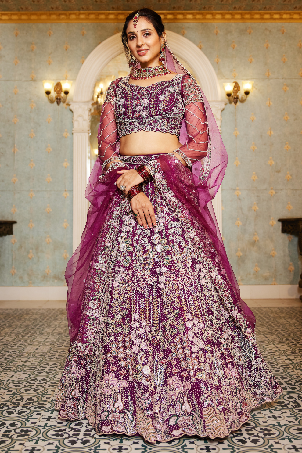 Festive Net Lehenga Choli with Rich Coding and Zarkan Accents
