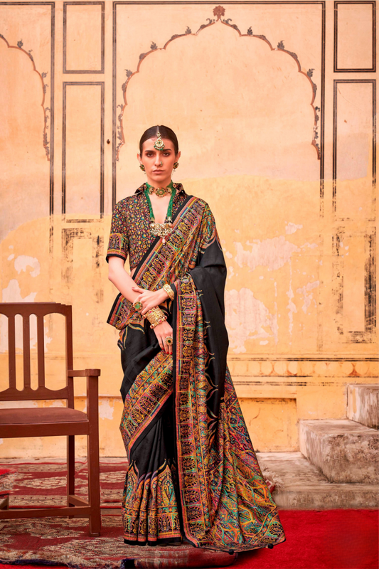 Pure Polyester Viscose Silk Saree with Hand Block Print - LaVante Fashion