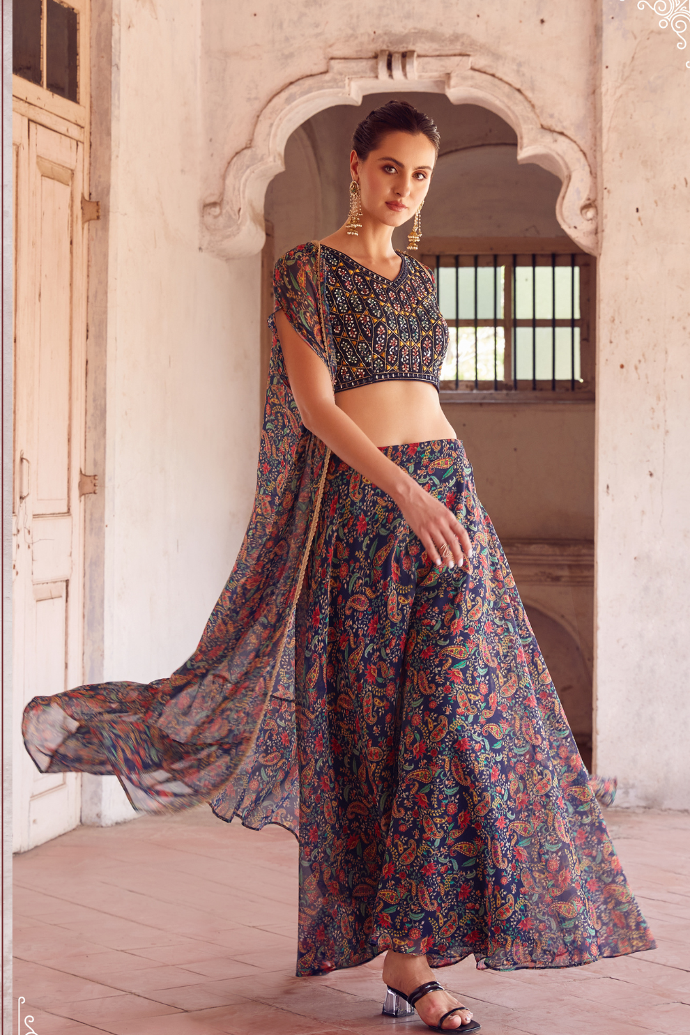 Navy Blue Georgette Readymade Sharara Suit