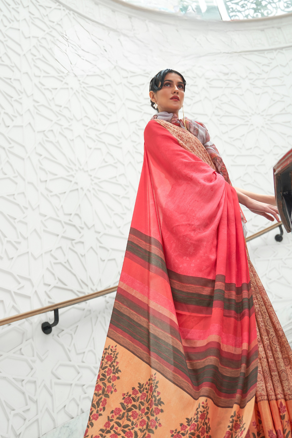 Digital Floral Printed Crepe Silk Saree with Graceful Drape