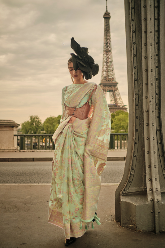 Kashmiri Organza Saree with Intricate Weaving Elegance
