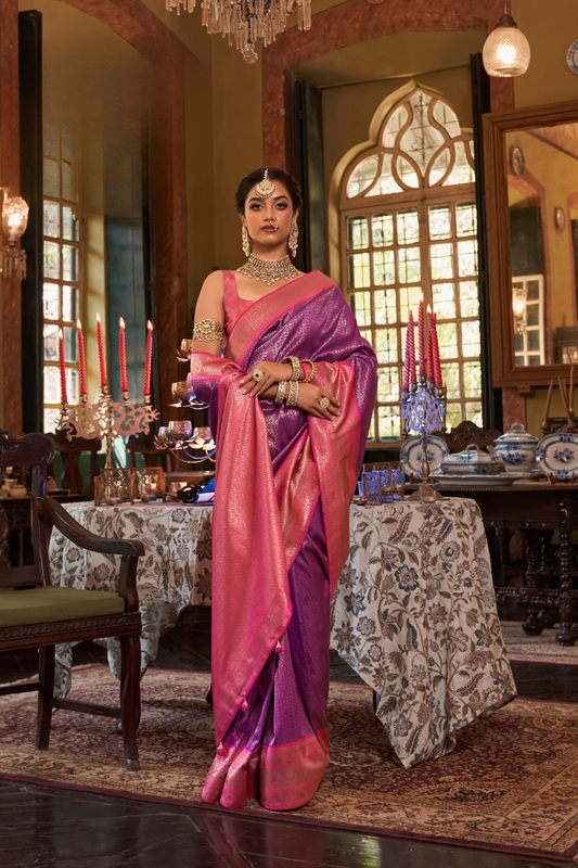 Graceful Kanjeevaram Silk Blend Saree with Motif Work
