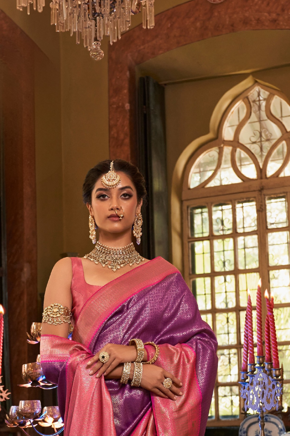 Graceful Kanjeevaram Silk Blend Saree with Motif Work