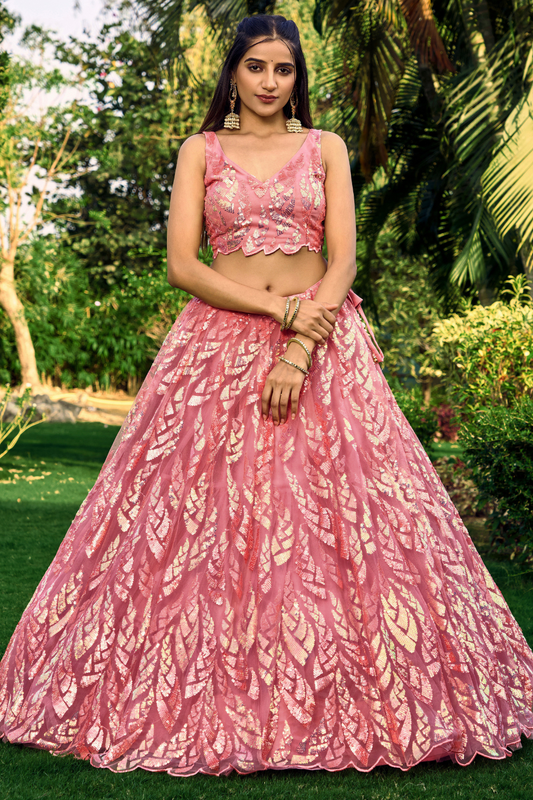 Elegant Lehenga Set with Multiple Sequins & Thread Embroidery
