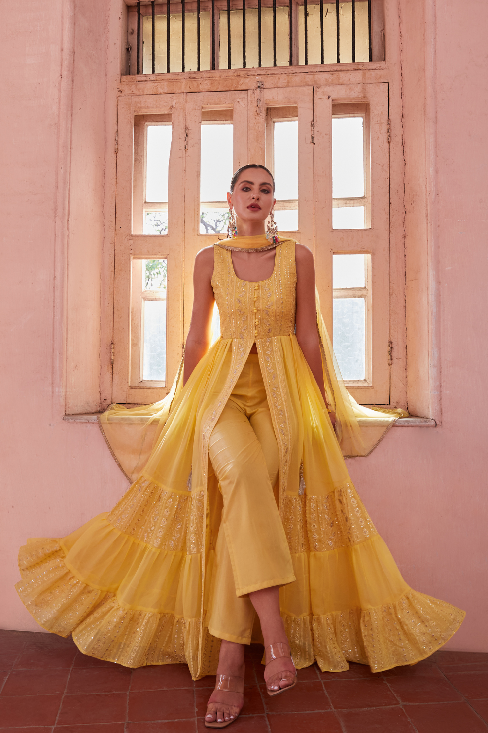 Yellow Georgette Salwar Suit with Intricate Embroidery and Sequins Work