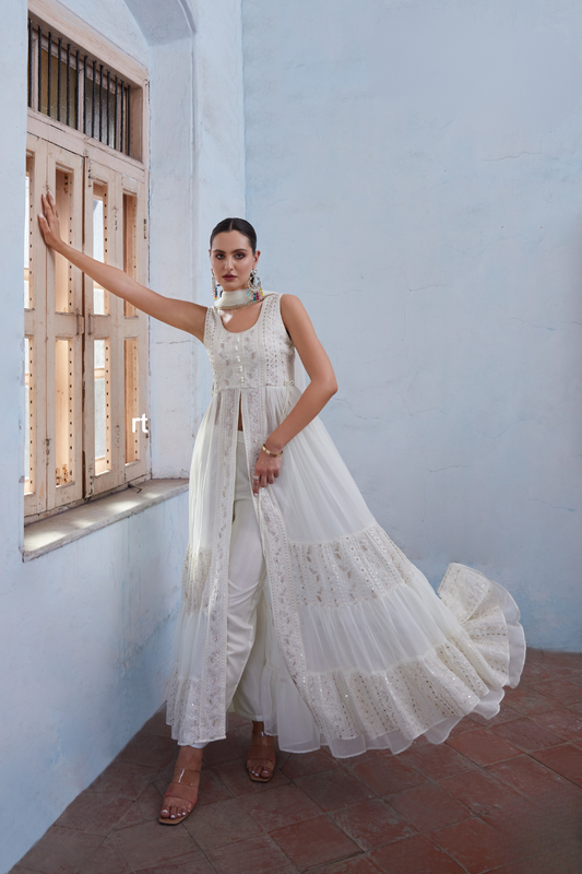 Elegant White Georgette Readymade Salwar Suit