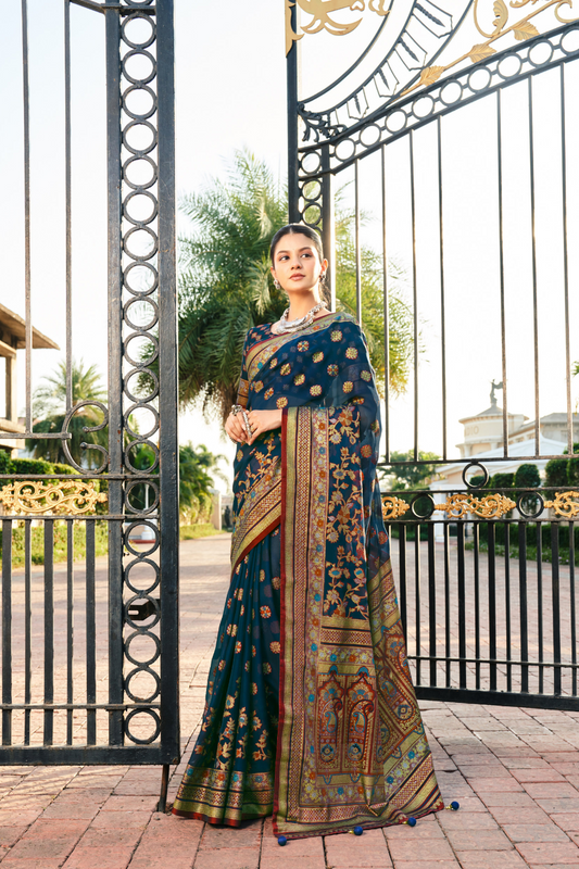 Luxury Polyester Viscose Georgette Saree with Burnout Traditional Design - LaVante Fashion