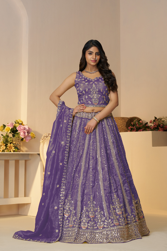 Elegant Designer Mehendi Lehenga with Intricate Sequins and Cut Dana Detailing