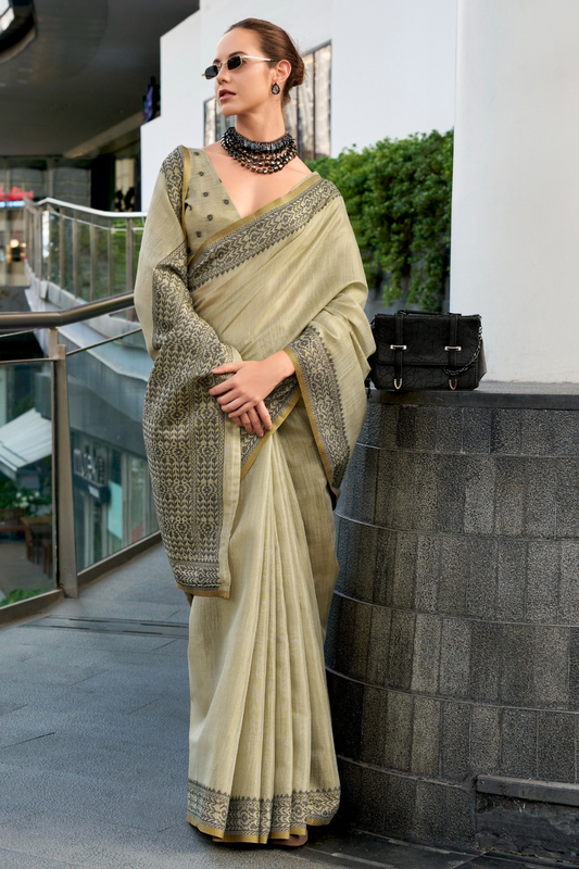 Linen Tissue Silk Saree with Elegant Sheen - LaVante Fashion