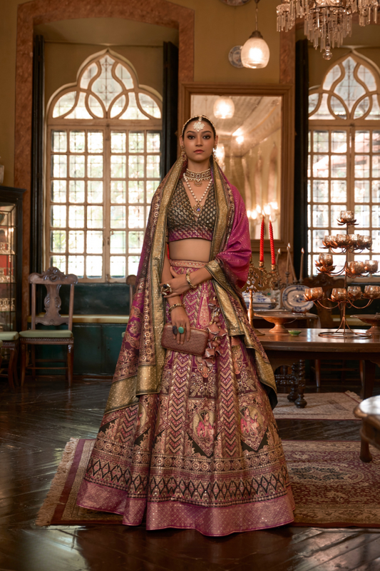 Vibrant Pink Silk Lehenga With Artistic Prints - LaVante Fashion
