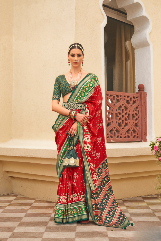 Traditional Patola Silk Saree for Weddings with Matching Blouse