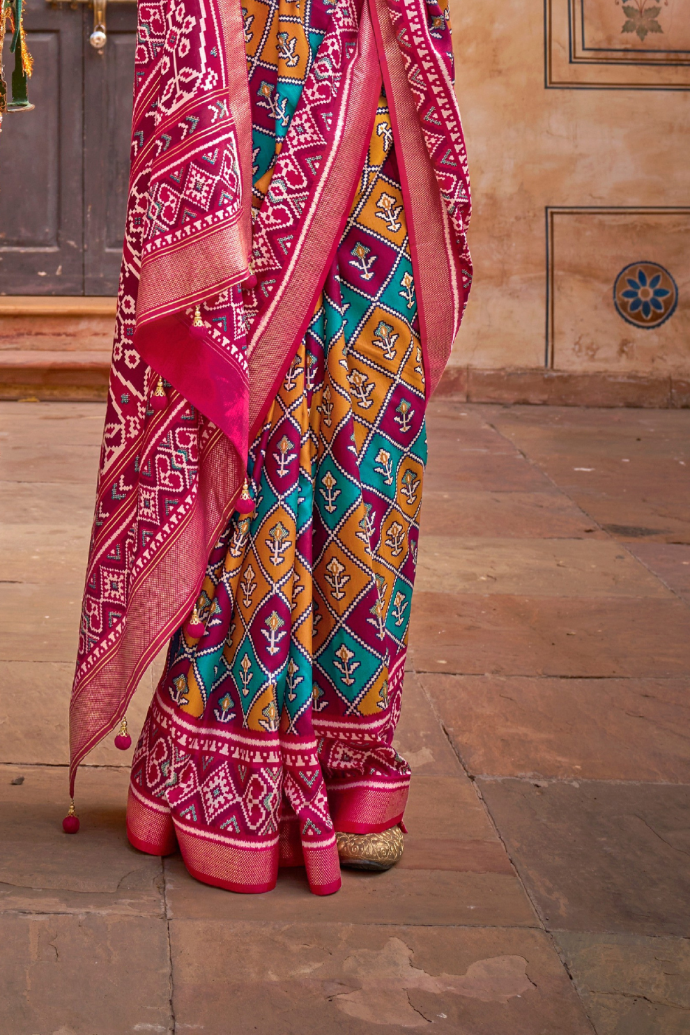 Elegant Patola Design Saree in Mercerized Silk with Gold Print