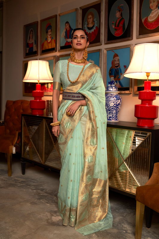 Elegant Modal Saree with Copper Zari Handloom Weaving