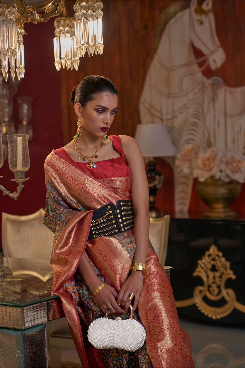 Handloom Saree with Kashmiri Chaap Weaving Design Elegance