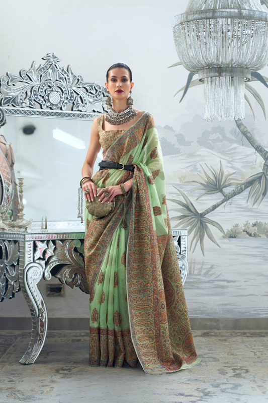 Heavy Modal Saree with Kashmiri Handloom Weaving Elegance