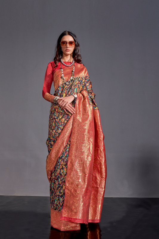 Woven Banarasi Silk Blend Saree with Traditional Motifs