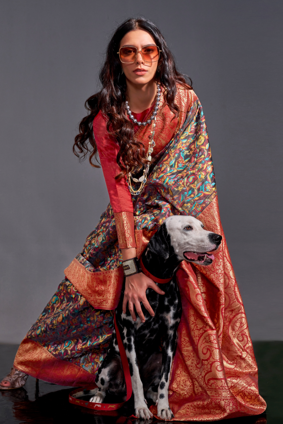 Woven Banarasi Silk Blend Saree with Traditional Motifs