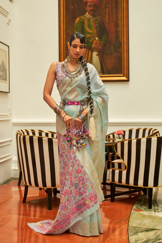 Premium Modal Saree with Ethnic Kashmiri Pallu and Blouse