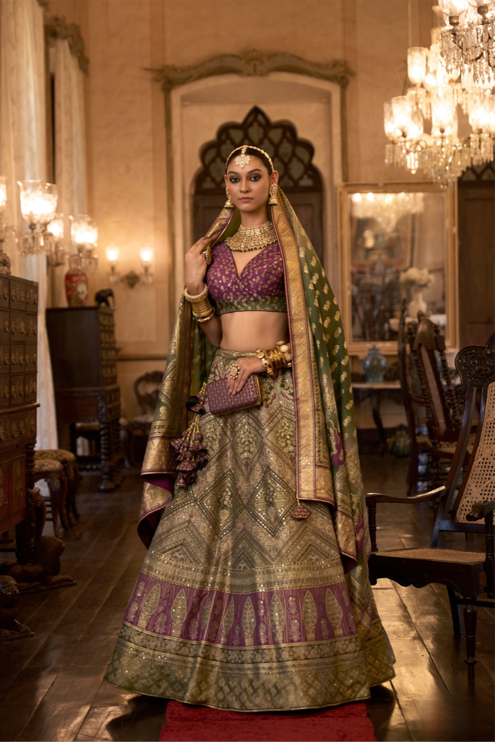 Green Glamour Stone Embroidered Silk Lehenga - LaVante Fashion