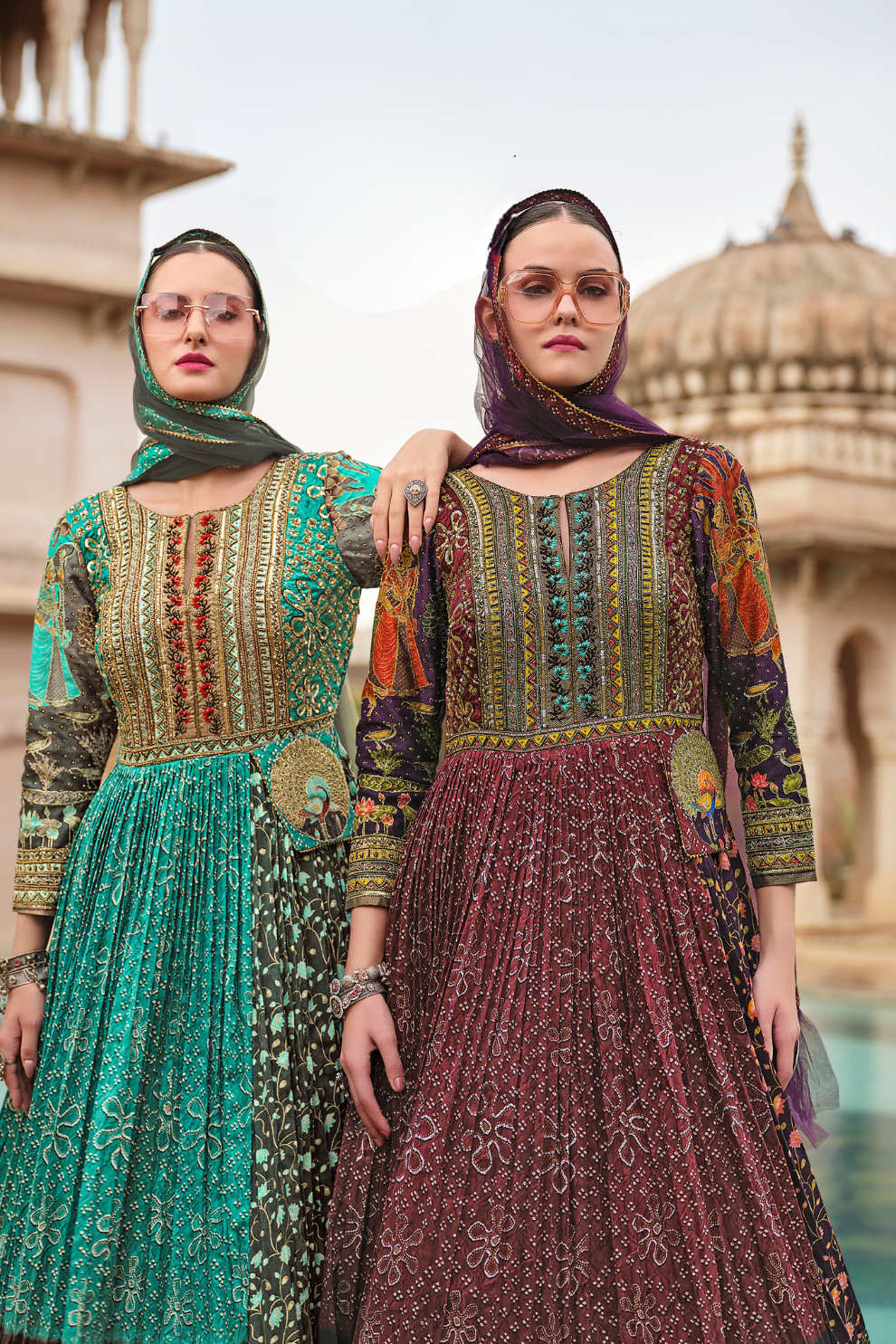 Elegant Purple Silk Anarkali With Delicate Floral Print