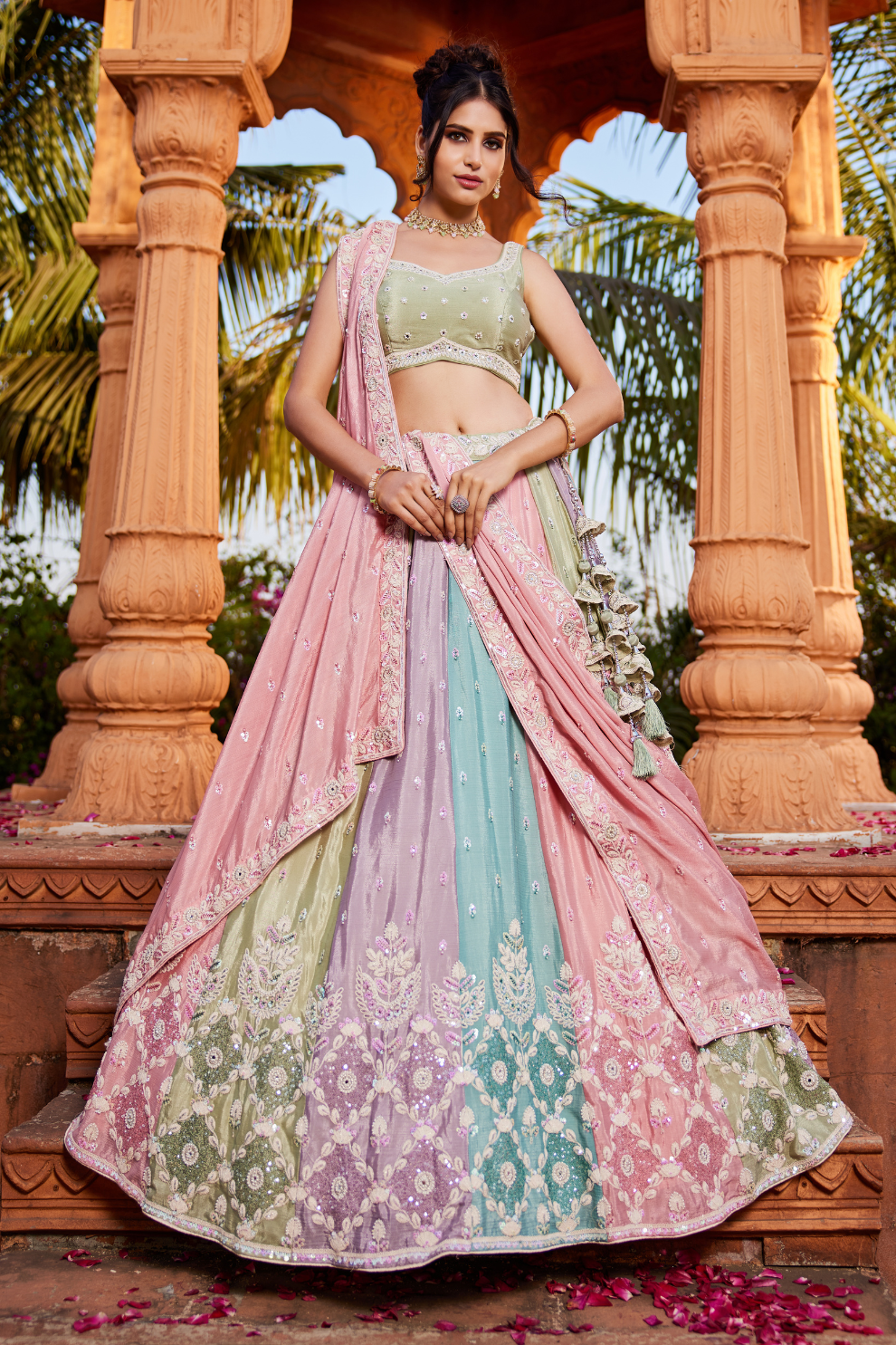 Designer Chiffon Lehenga Choli Set with Shimmering Sequins Work