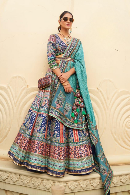 Deep Blue Dream silk lehenga choli with detailed embroidery - LaVante Fashion