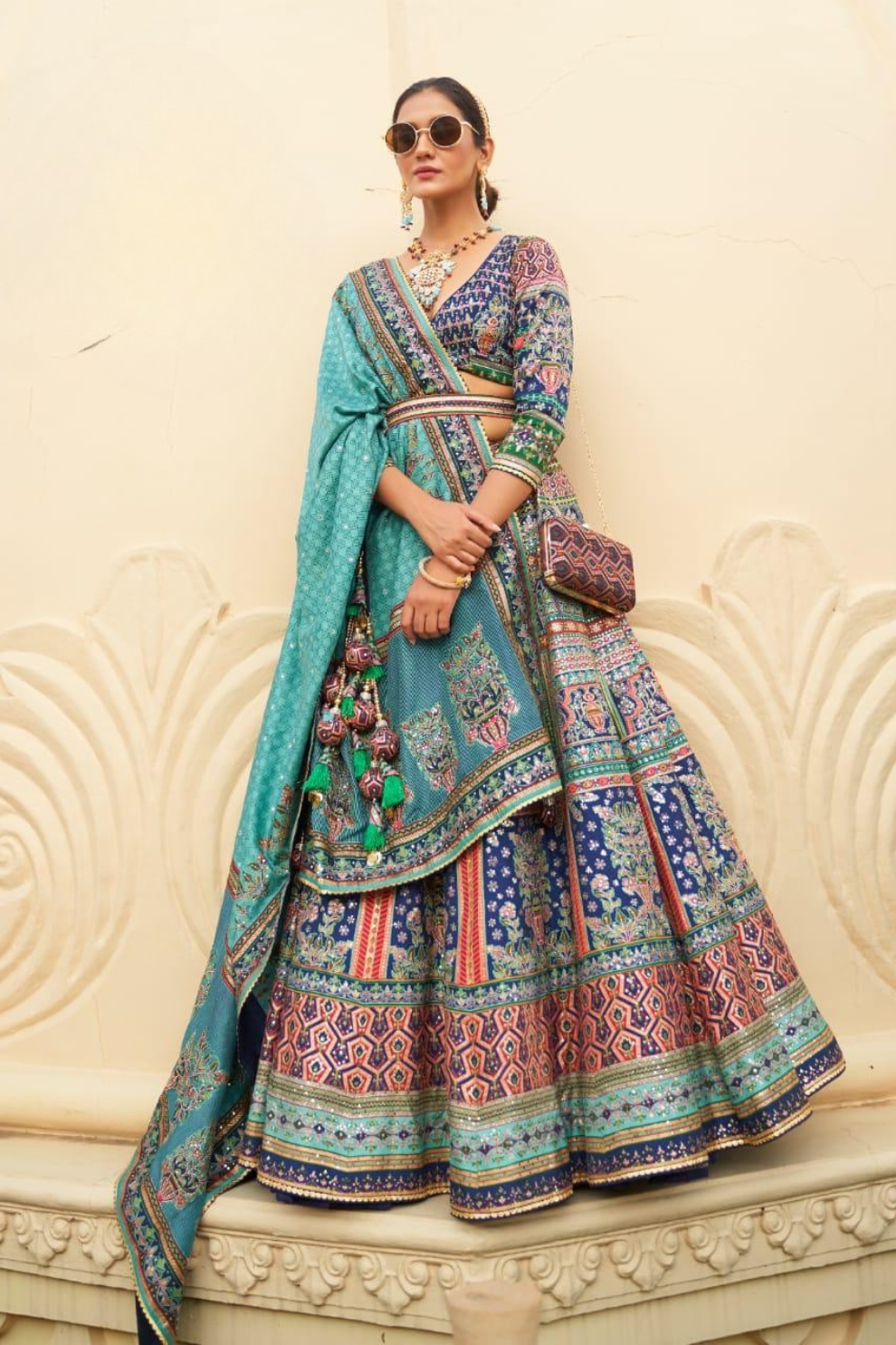 Deep Blue Dream silk lehenga choli with detailed embroidery - LaVante Fashion