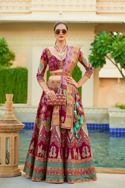 Maroon Majesty Lehenga Choli with Traditional Patola Lehenga - LaVante Fashion